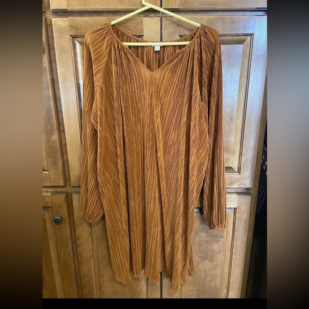 Rust Orange Pleated Dress